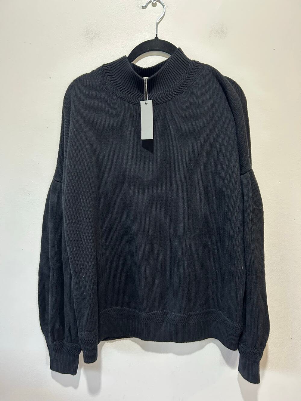Cable Stitch black knit sweater NWT size M cotton blend mock neck neutral minima